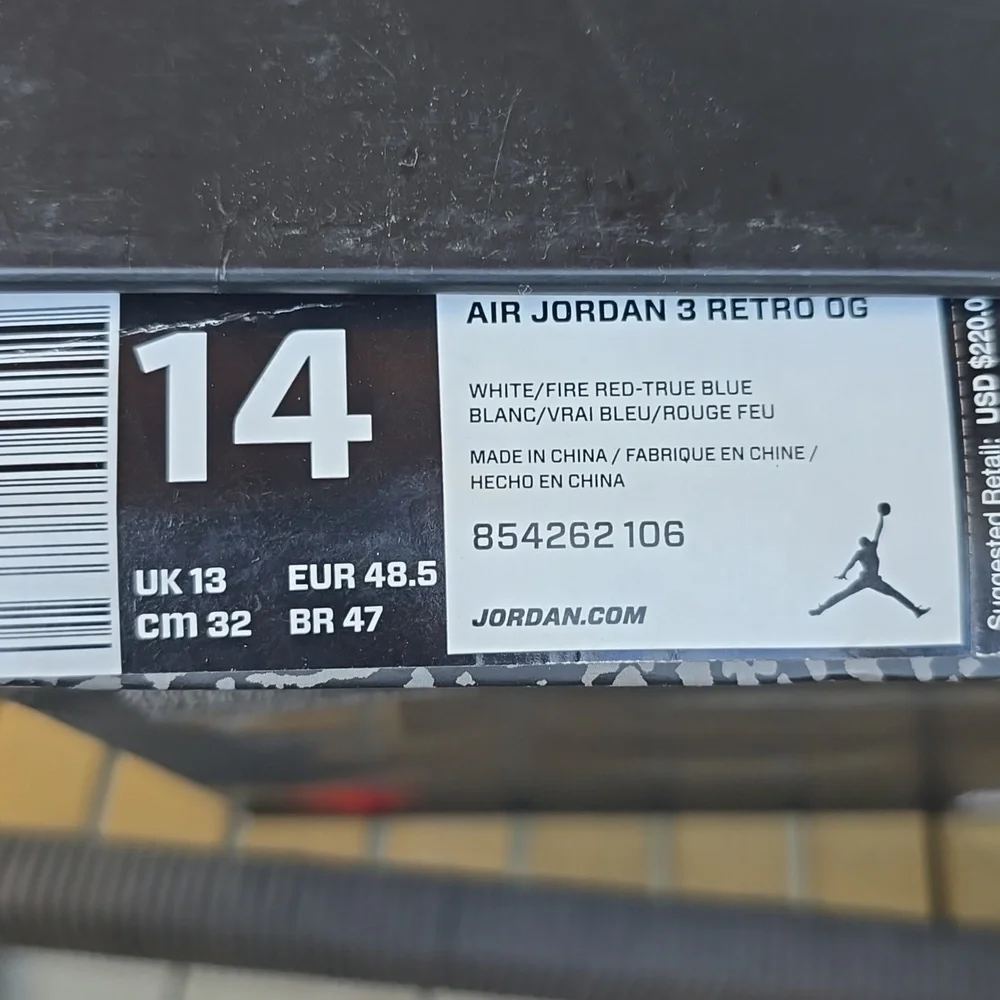 Jordan 3 Retro OG White and True Blue 2016 Size 14 - Picture 2 of 8